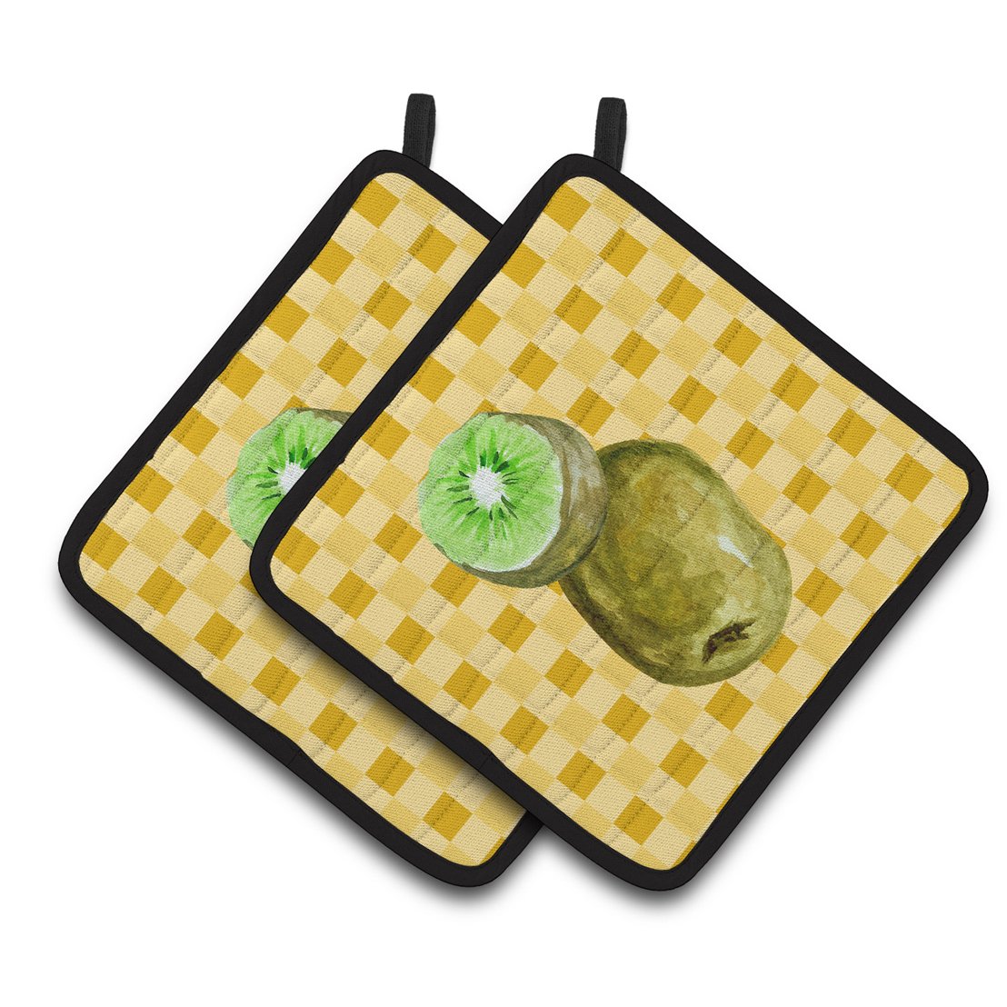 Kiwi on Basketweave Pair of Pot Holders