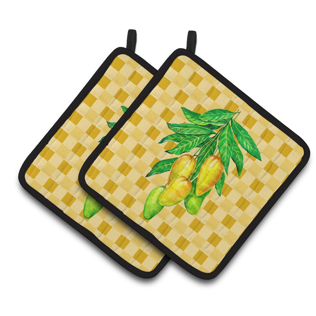 Mangos on Branch on Basketweave Pair of Pot Holders