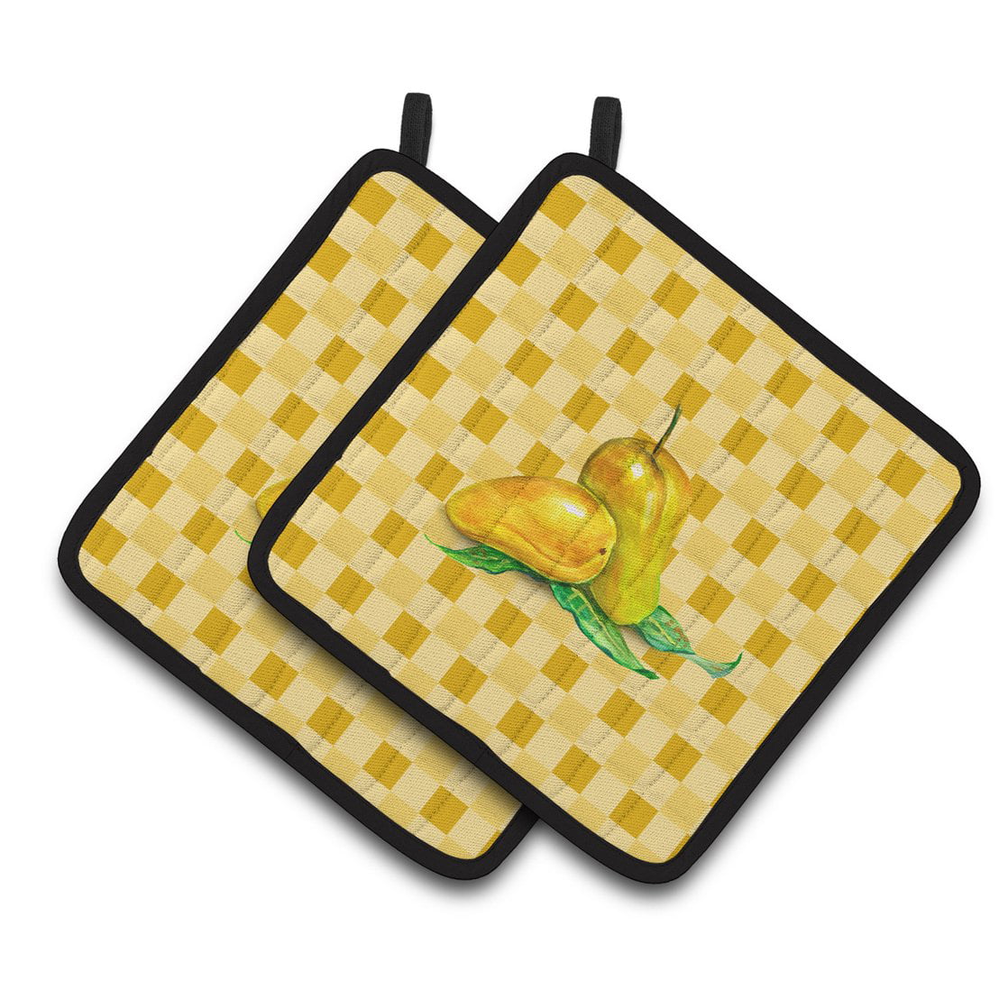 Mangos on Basketweave Pair of Pot Holders