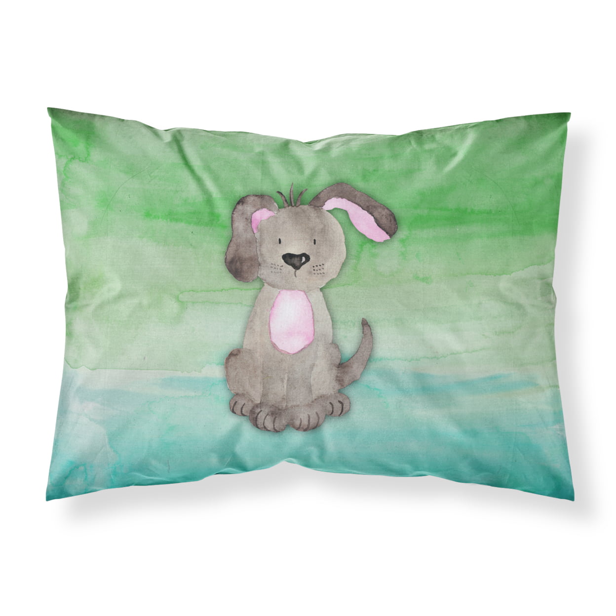 Dog Teal & Green Watercolor Fabric Standard Pillowcase