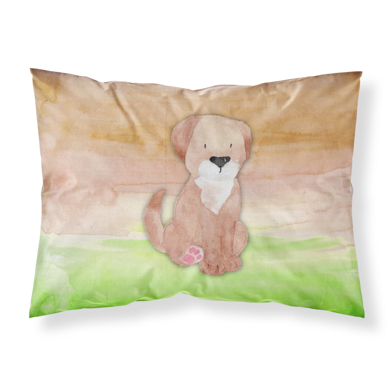 Dog Green & Brown Watercolor Fabric Standard Pillowcase
