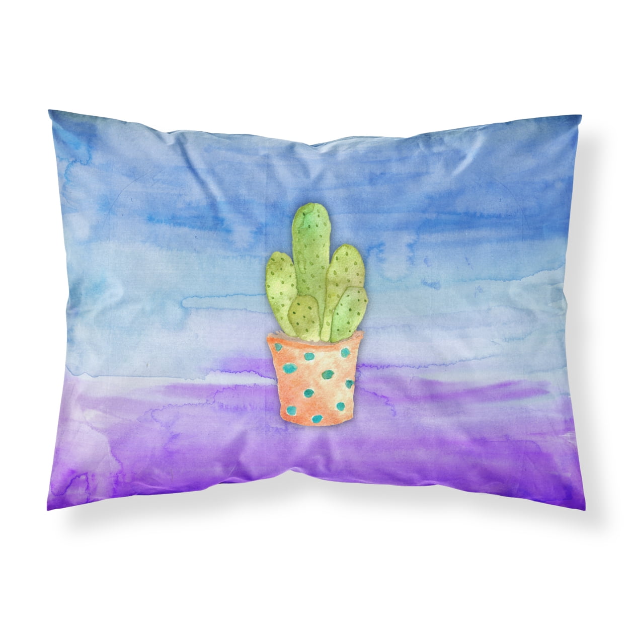Cactus Blue & Purple Watercolor Fabric Standard Pillowcase