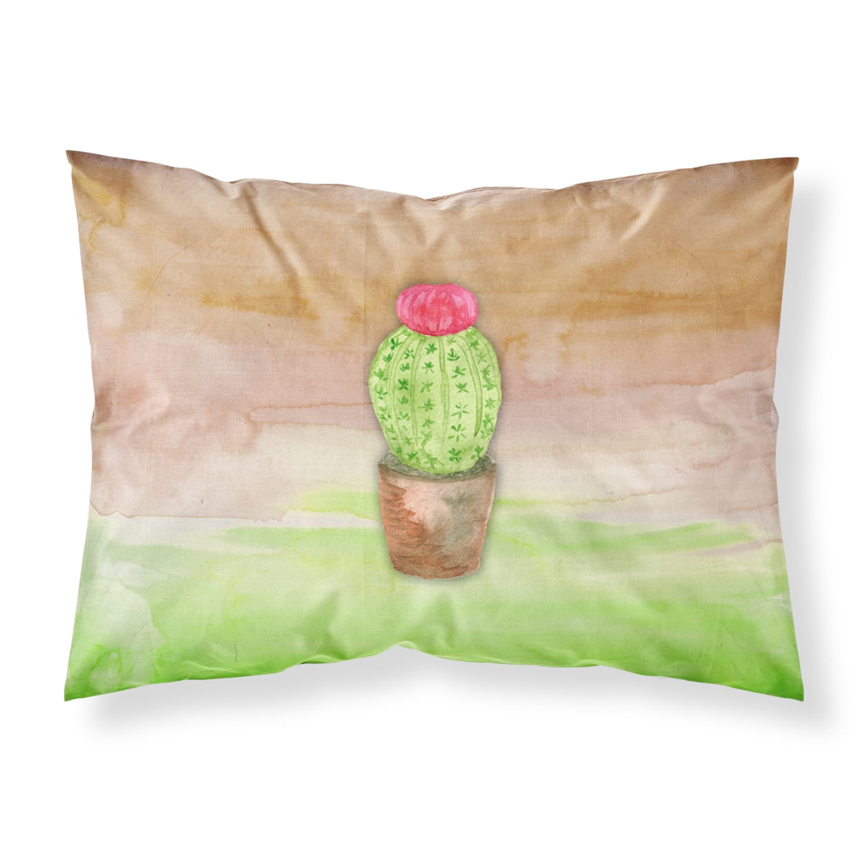 Cactus Green & Brown Watercolor Fabric Standard Pillowcase
