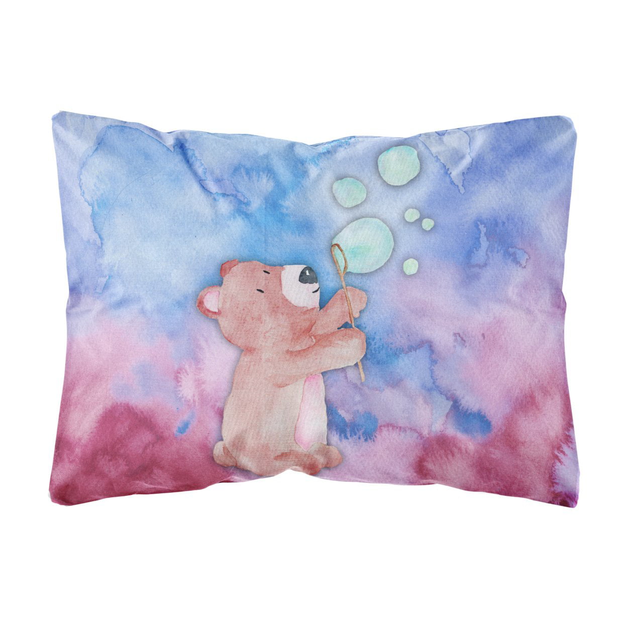 Bear & Bubbles Watercolor Canvas Fabric Decorative Pillow