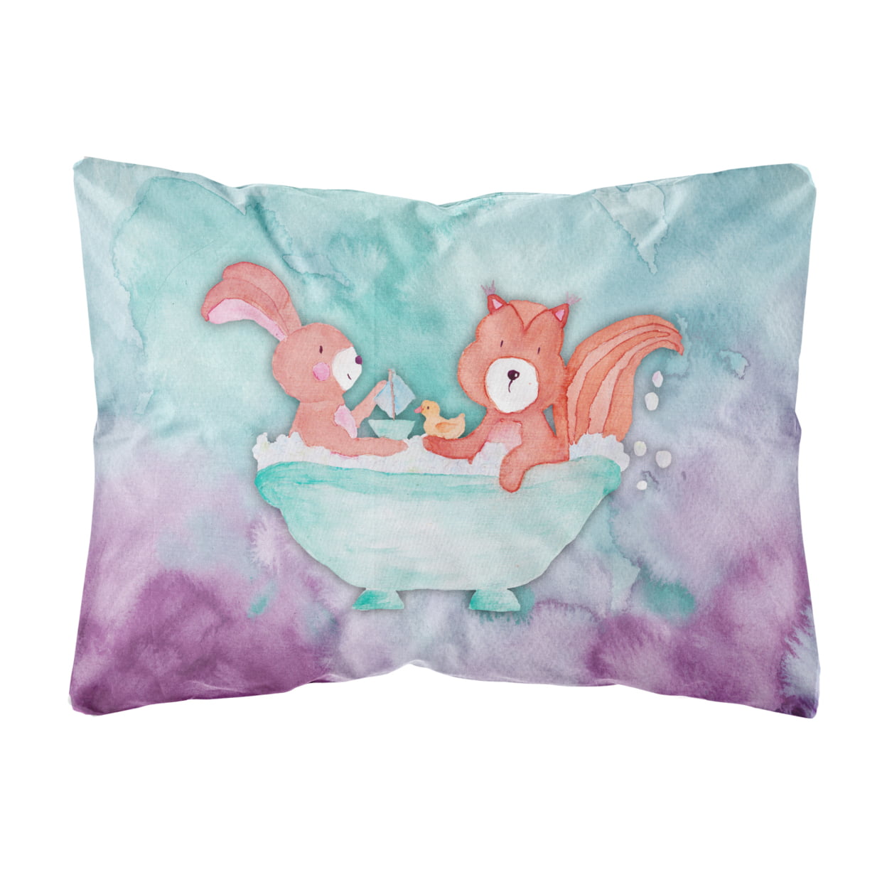 Rabbit & Squirrel Bathing Watercolor Canvas Fabric Decorative Pillow