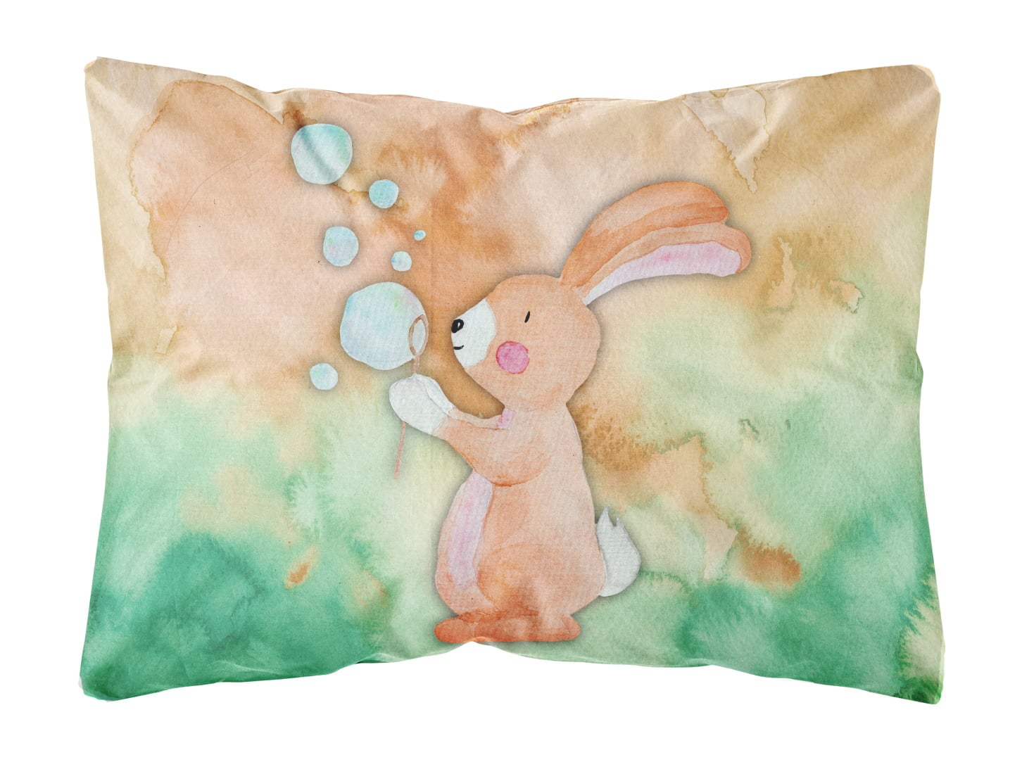 Rabbit & Bubbles Watercolor Canvas Fabric Decorative Pillow