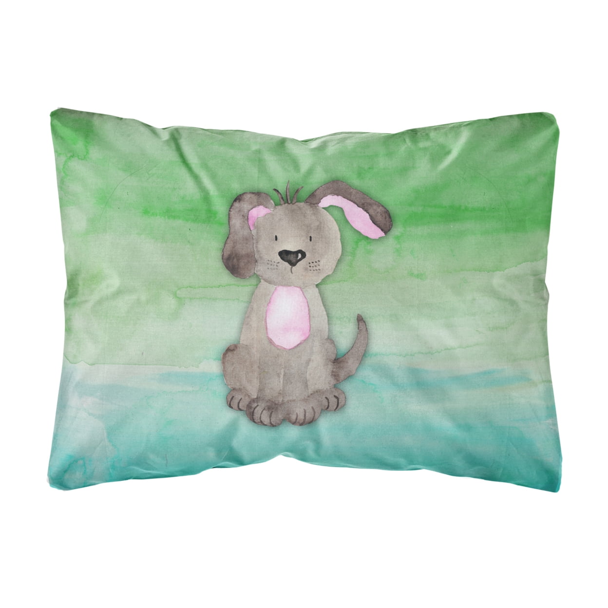 Dog Teal & Green Watercolor Canvas Fabric Decorative Pillow