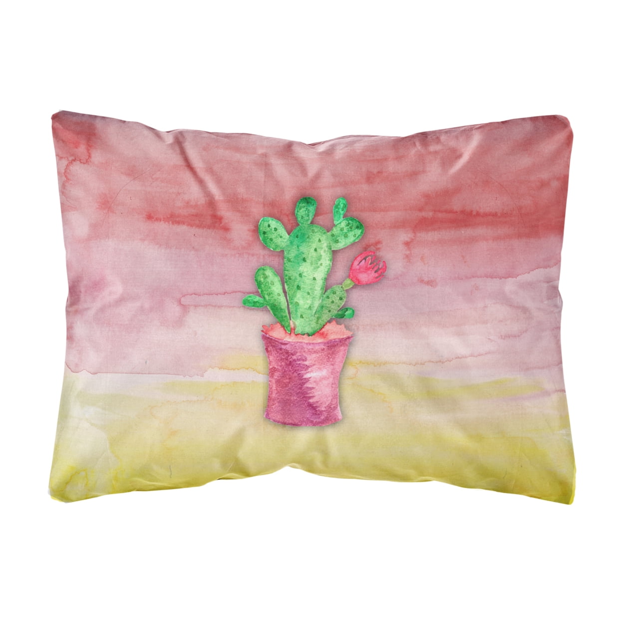 Flowering Cactus Watercolor Canvas Fabric Decorative Pillow