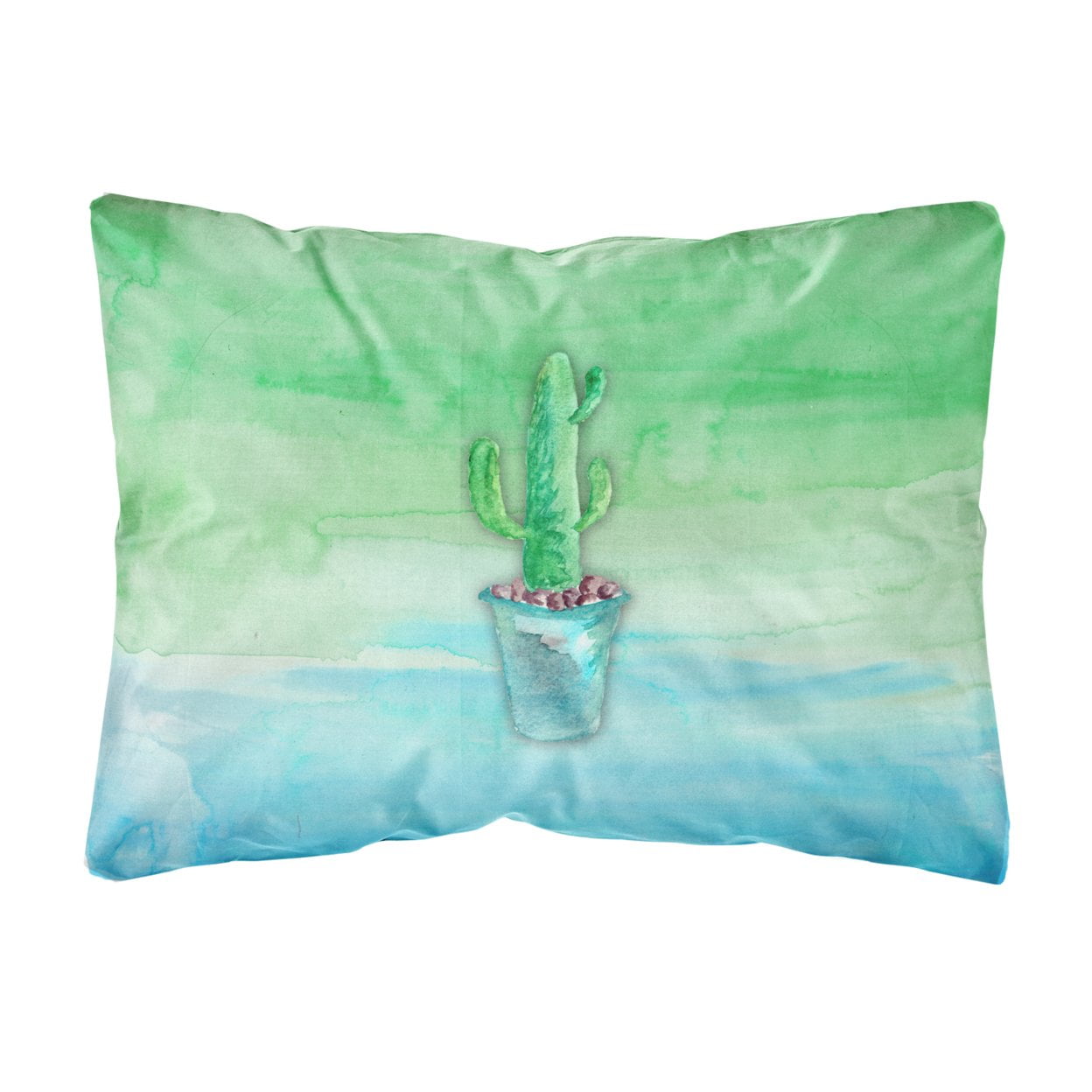 Cactus Teal & Green Watercolor Canvas Fabric Decorative Pillow