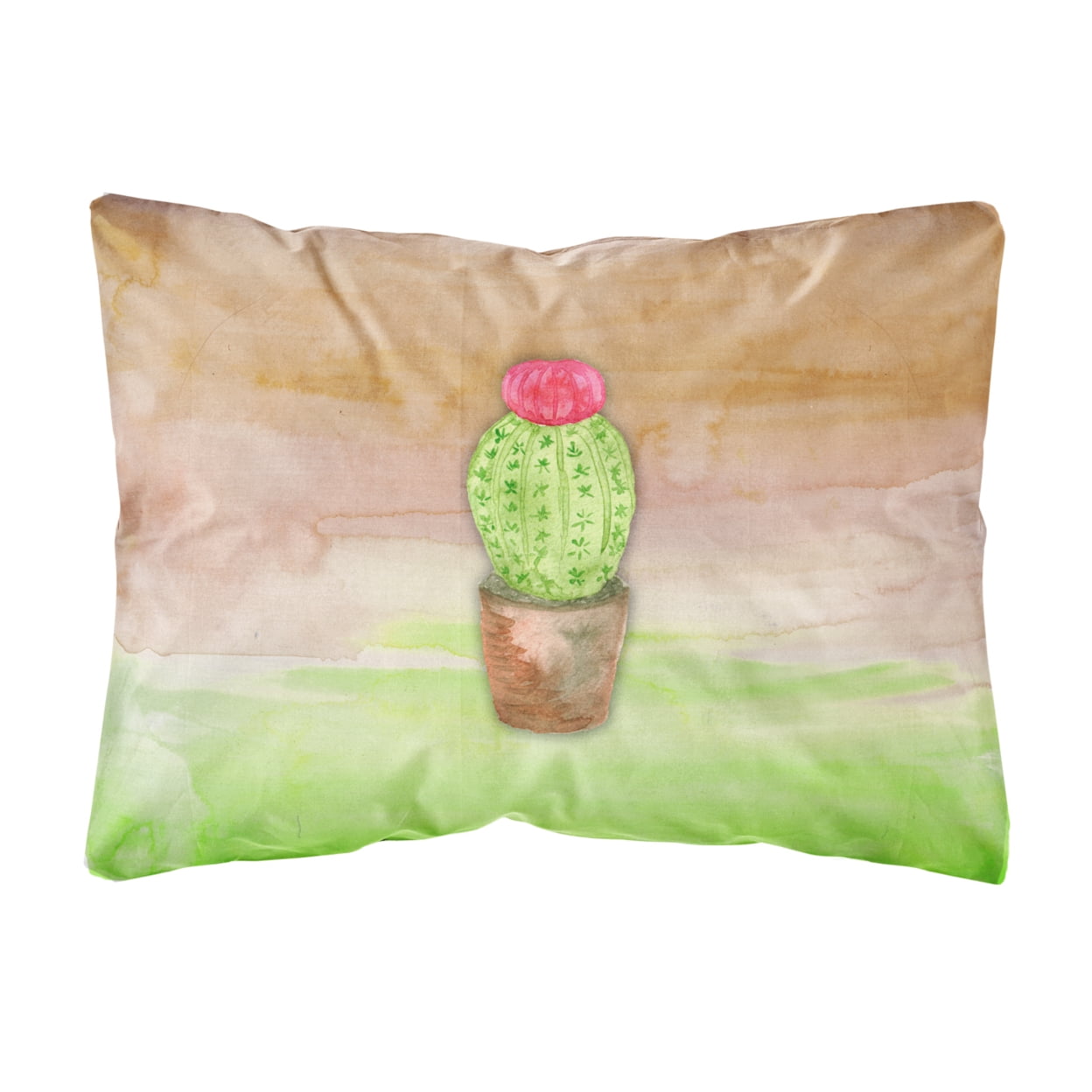 Cactus Green & Brown Watercolor Canvas Fabric Decorative Pillow
