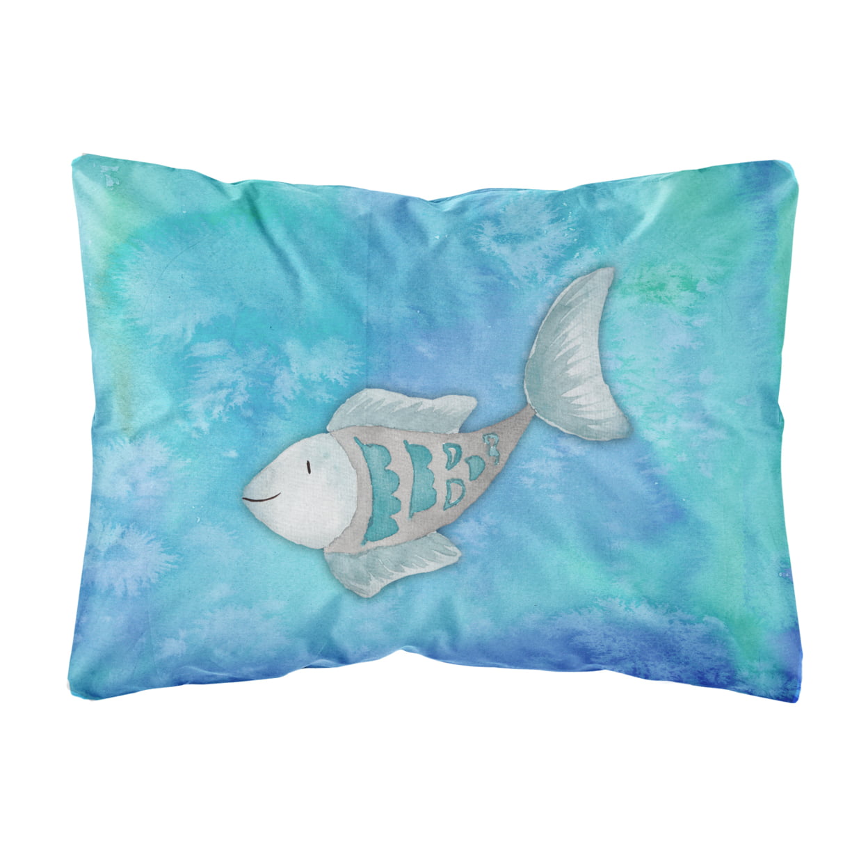 Blue Fish Watercolor Canvas Fabric Decorative Pillow