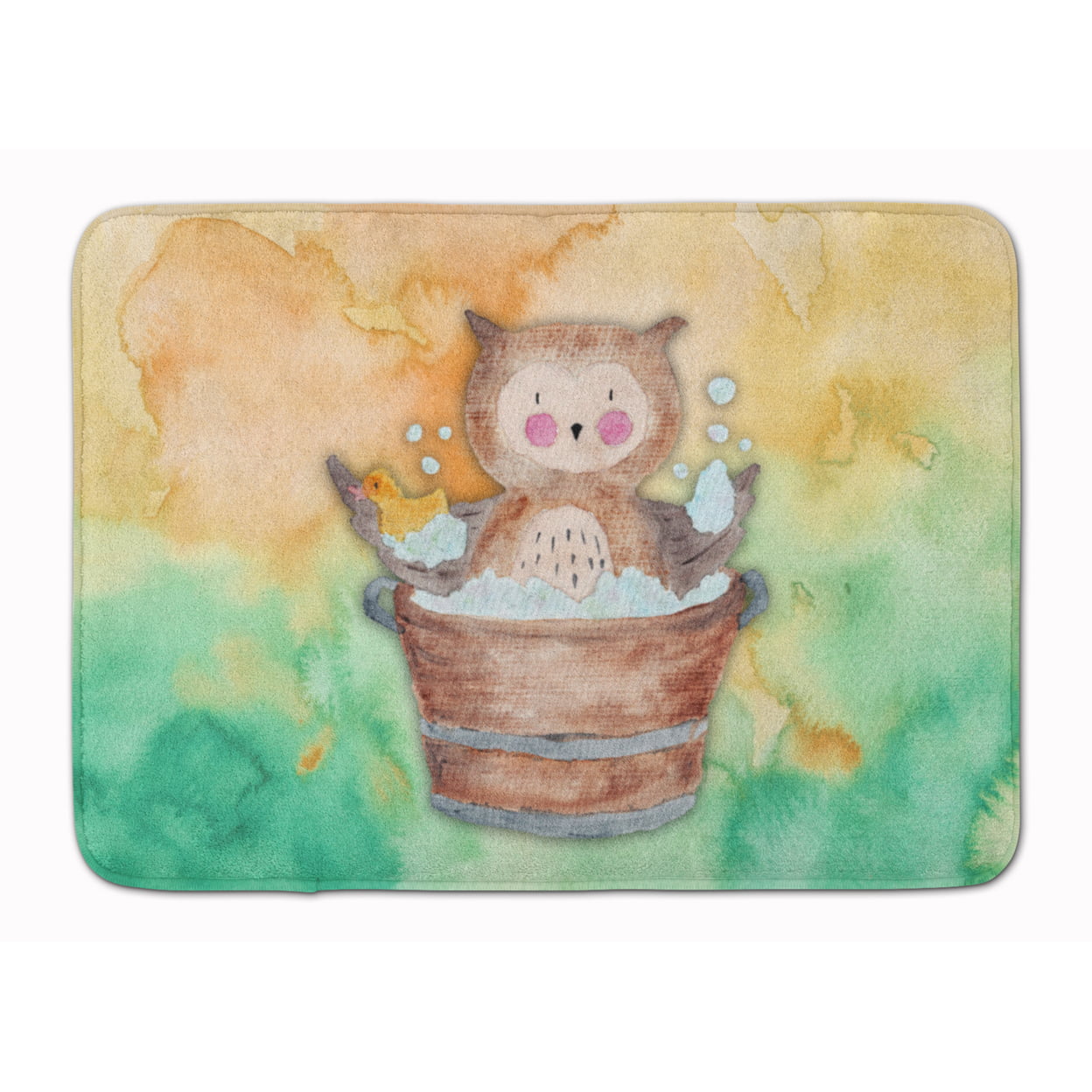 BB7342RUG Owl Bathing Watercolor Machine Washable Memory Foam Mat