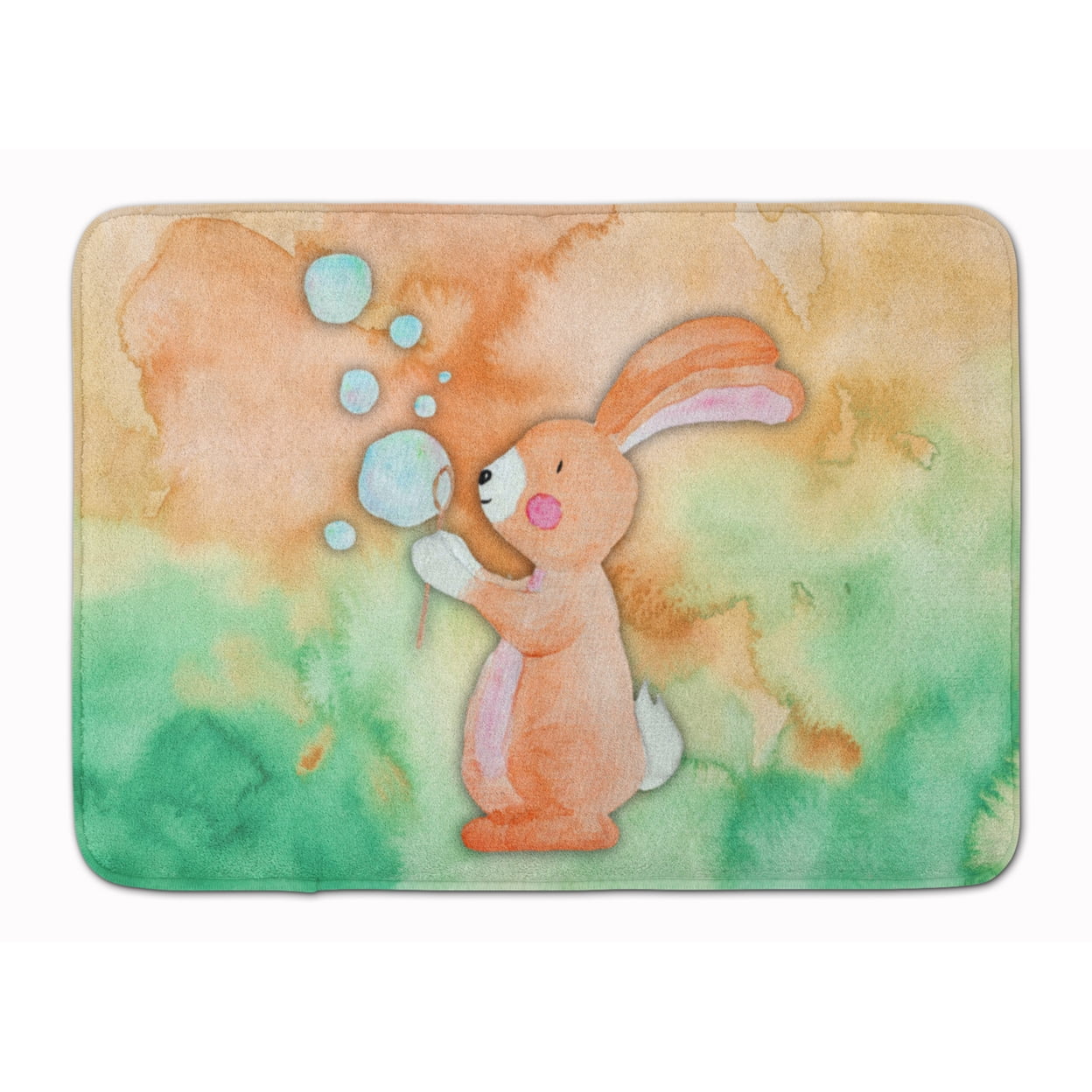 BB7349RUG Rabbit & Bubbles Watercolor Machine Washable Memory Foam Mat