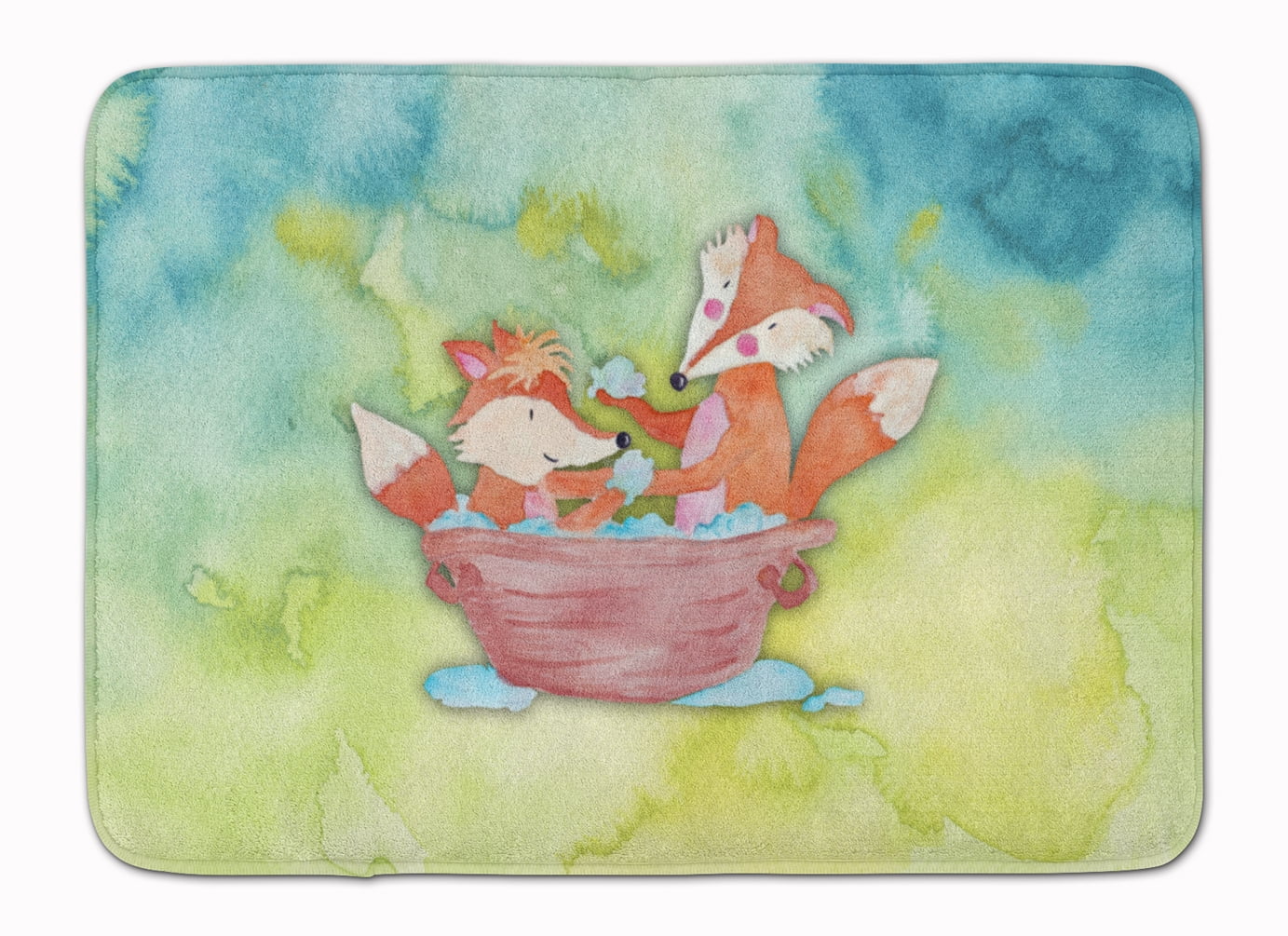 BB7350RUG Foxes Bathing Watercolor Machine Washable Memory Foam Mat