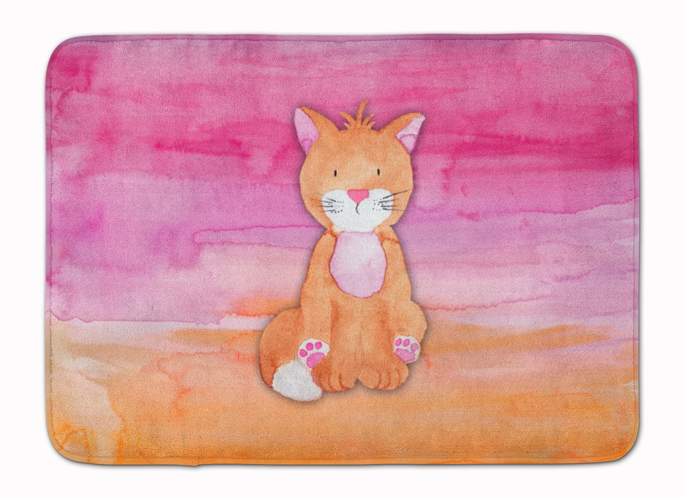 BB7354RUG Orange Cat Watercolor Machine Washable Memory Foam Mat