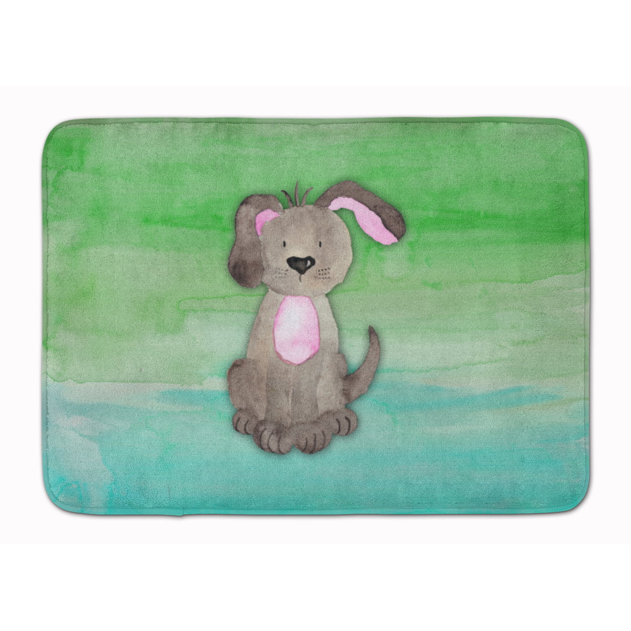 Dog Teal & Green Watercolor Machine Washable Memory Foam Mat