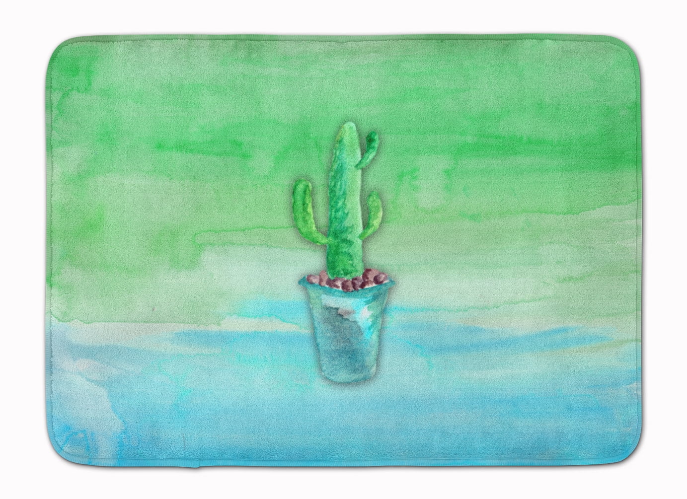 BB7362RUG Cactus Teal & Green Watercolor Machine Washable Memory Foam Mat
