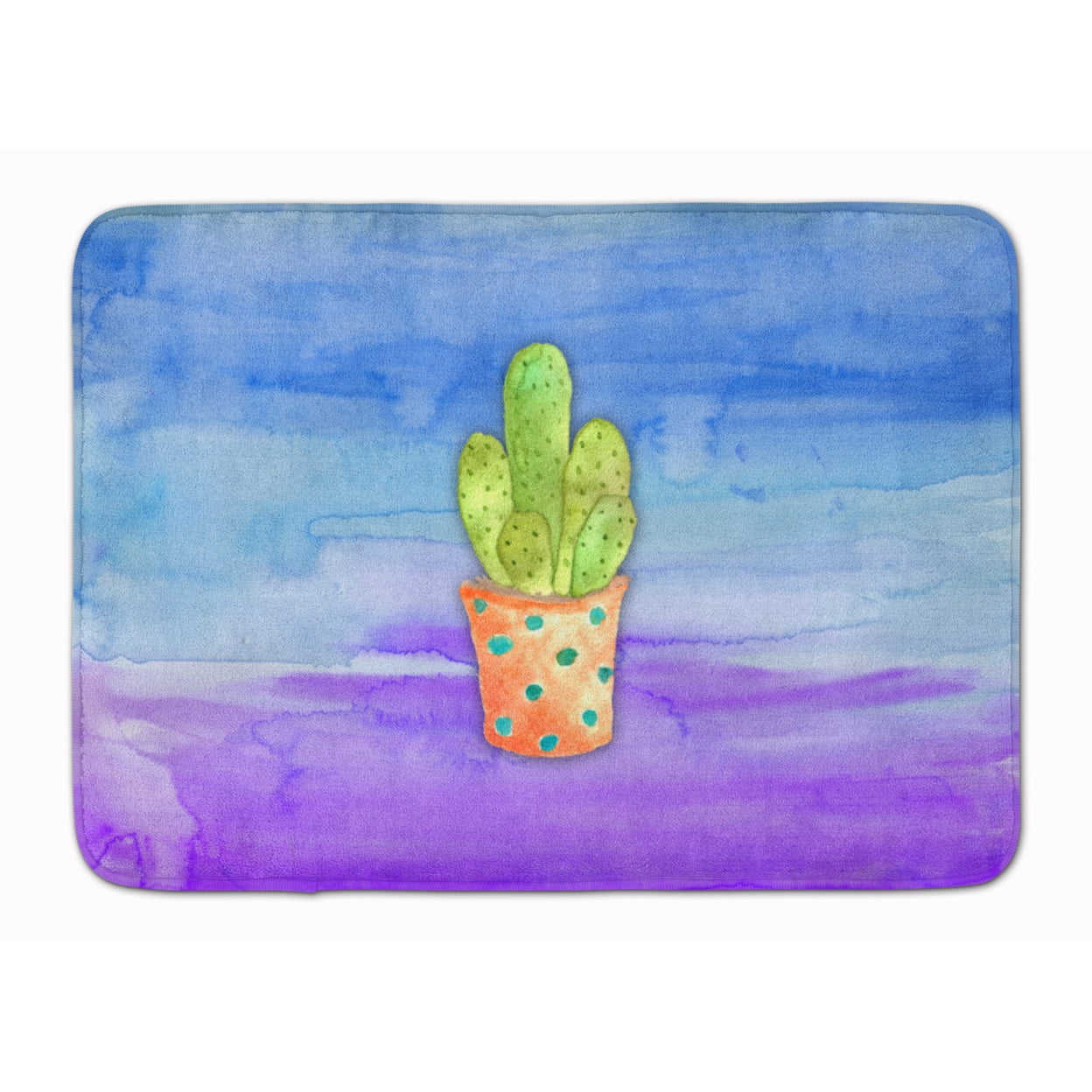 BB7363RUG Cactus Blue & Purple Watercolor Machine Washable Memory Foam Mat