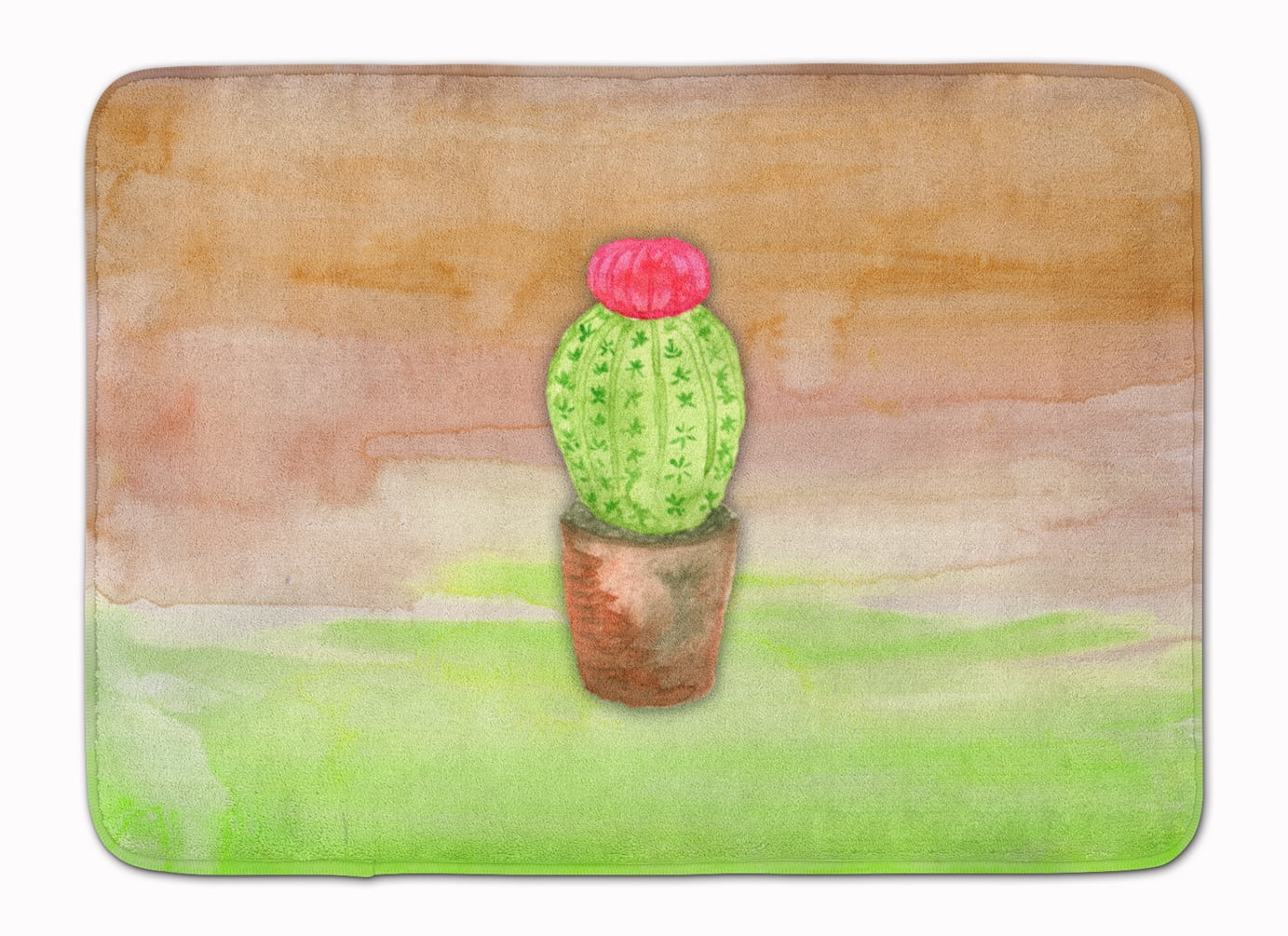 BB7365RUG Cactus Green & Brown Watercolor Machine Washable Memory Foam Mat