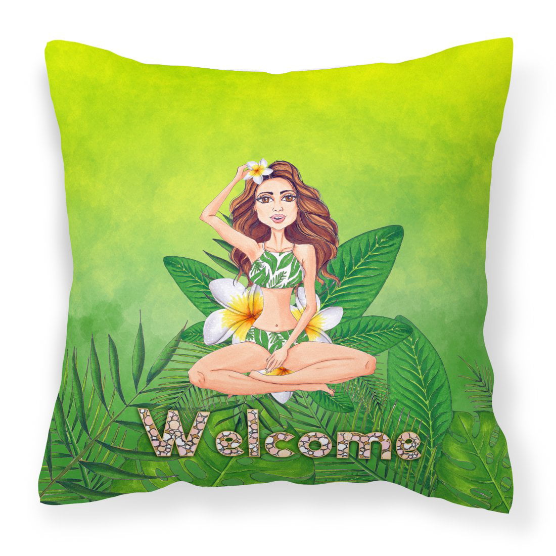 BB7457PW1414 Welcome Lady in Bikini Summer Fabric Decorative Pillow