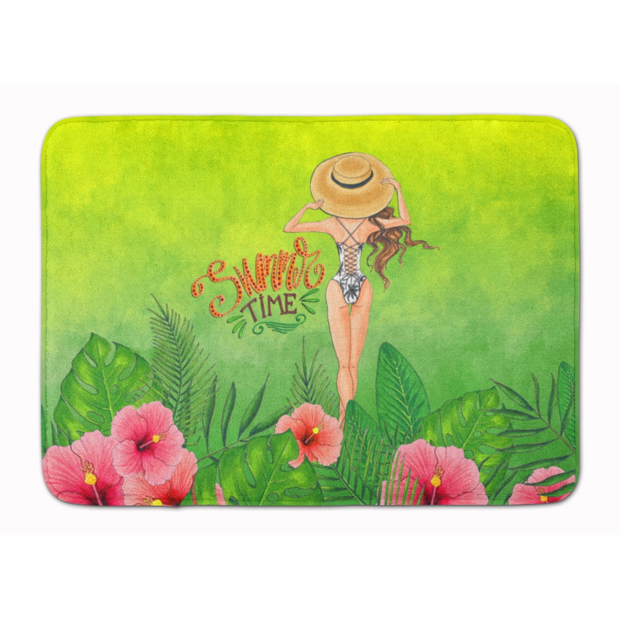 BB7455RUG Summer Time Lady in Swimsuit Machine Washable Memory Foam Mat