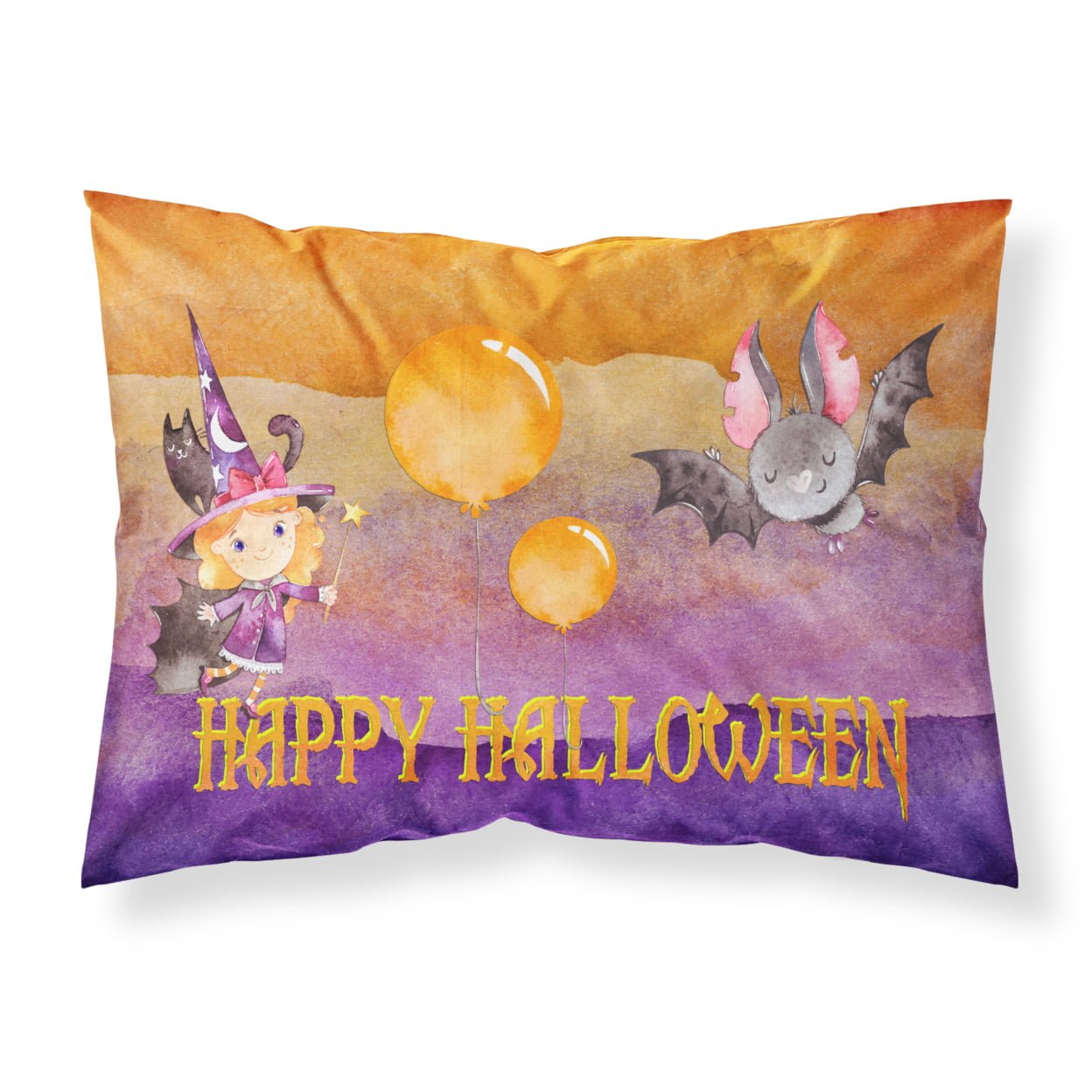 Picture of Carolines Treasures BB7458PILLOWCASE Halloween Little Witch & Bat Fabric Standard Pillowcase