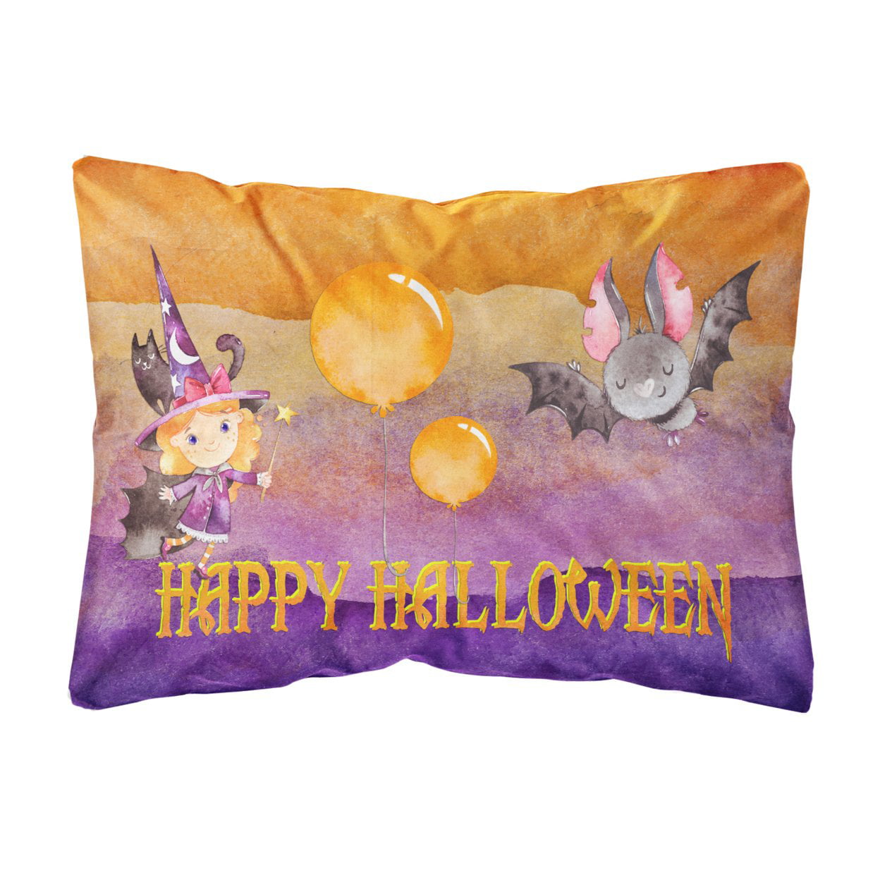 Halloween Little Witch & Bat Canvas Fabric Decorative Pillow