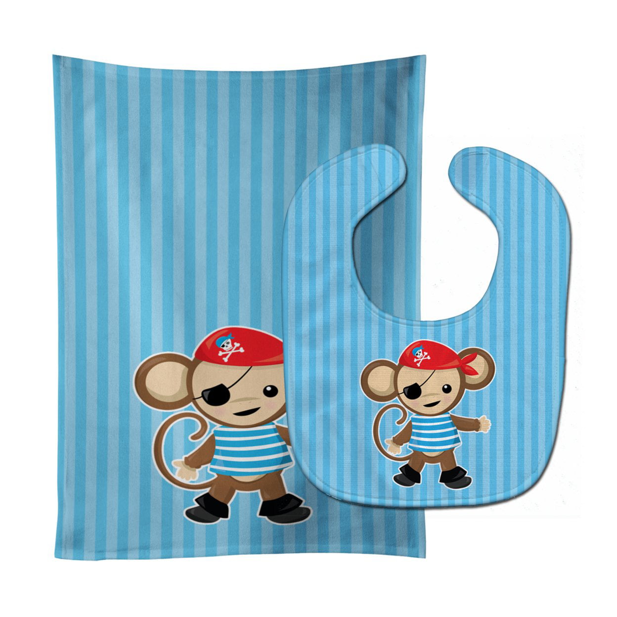 Pirate Monkey Blue Baby Bib & Burp Cloth