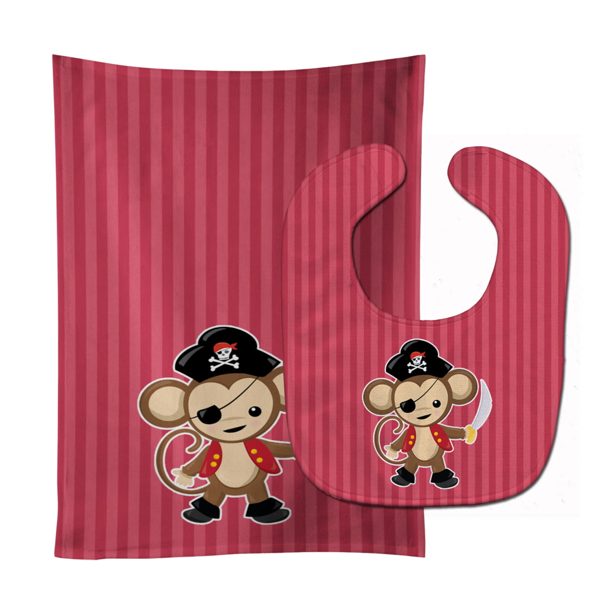 Pirate Monkey Red Baby Bib & Burp Cloth