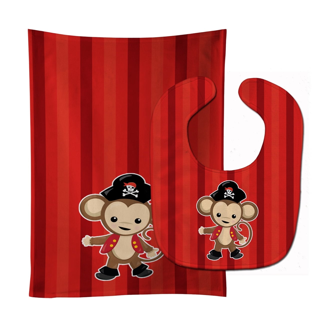 Pirate Monkey Red No.2 Baby Bib & Burp Cloth