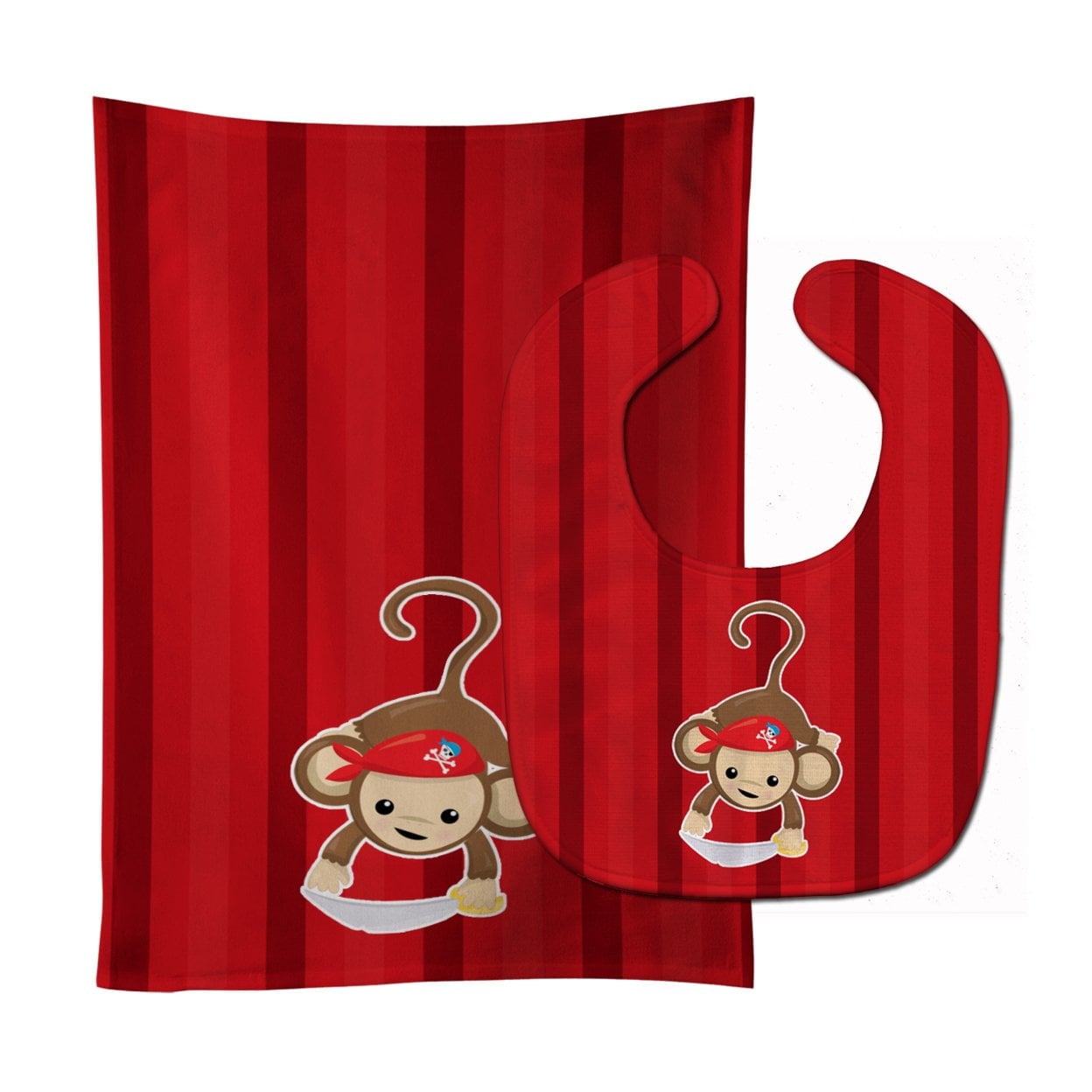 Pirate Monkey Red No.3 Baby Bib & Burp Cloth