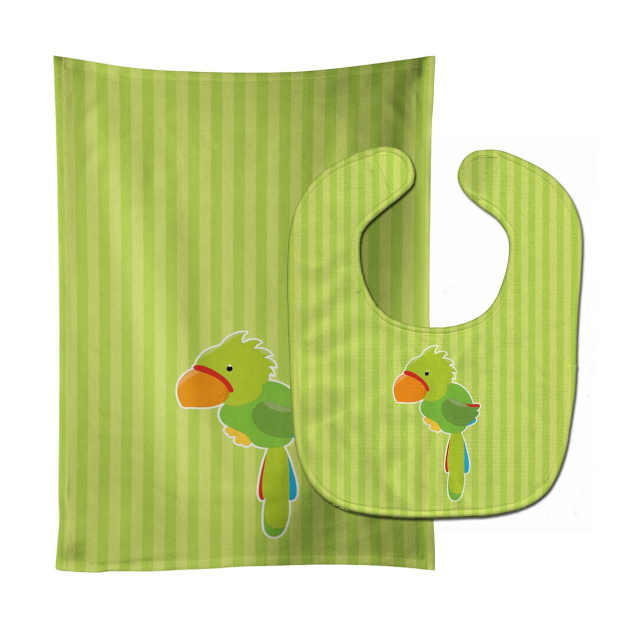 Pirate Parrot Green Baby Bib & Burp Cloth