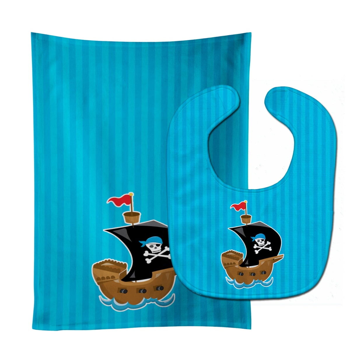 Pirate Ship Blue No.2 Baby Bib & Burp Cloth