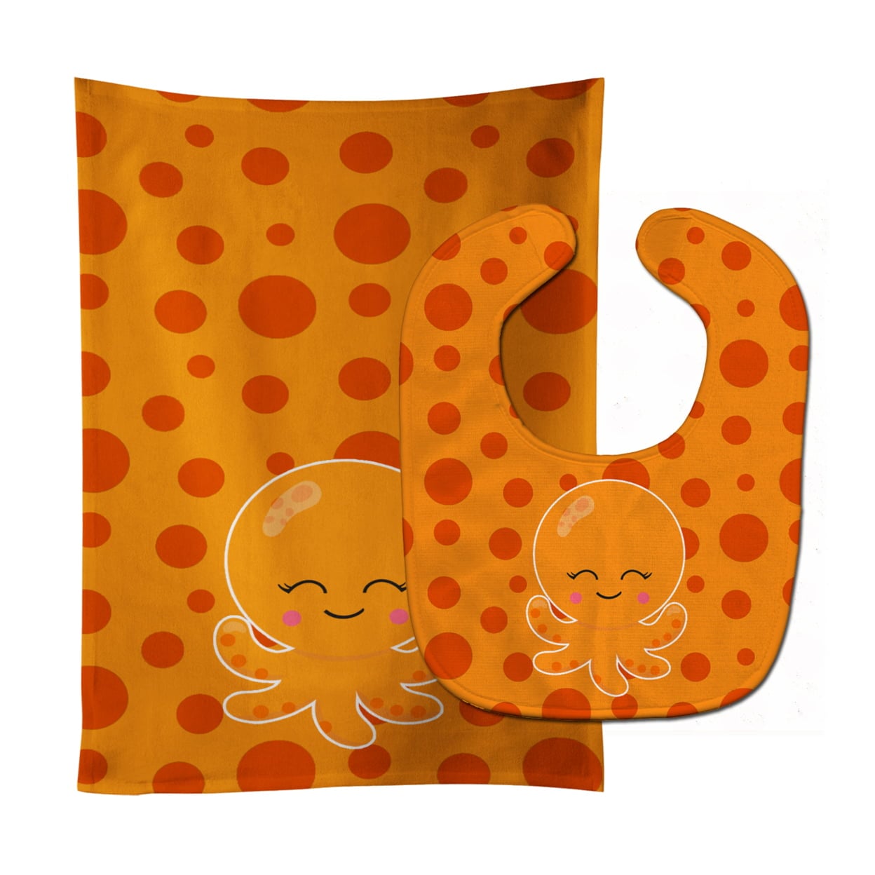 Precious Ocean Octopus Orange Baby Bib & Burp Cloth