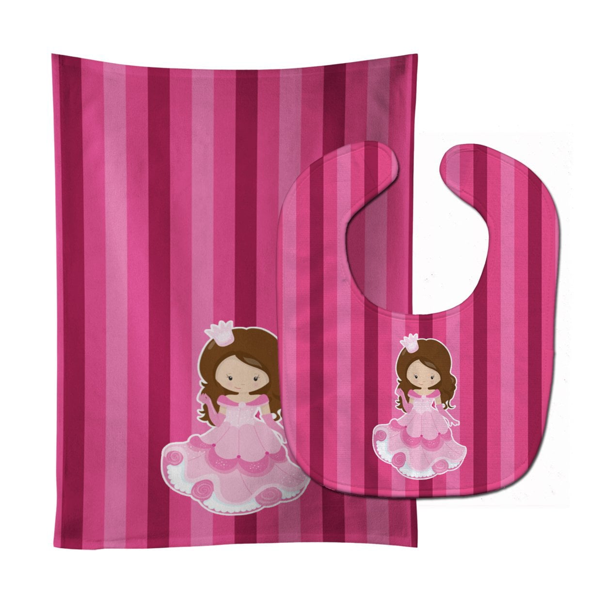 Princess Brunette Baby Bib & Burp Cloth