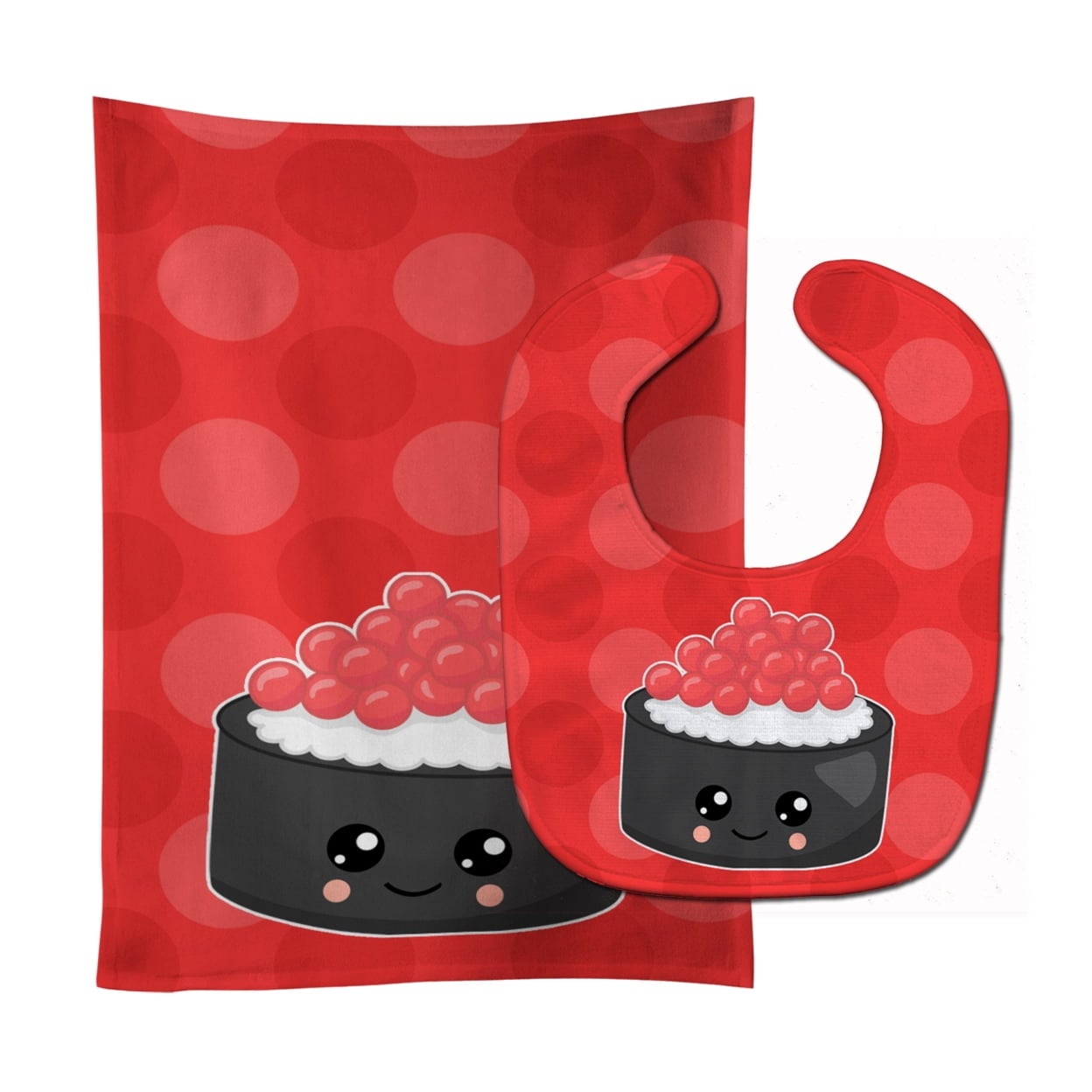Salmon Sushi Roll With Face Baby Bib & Burp Cloth