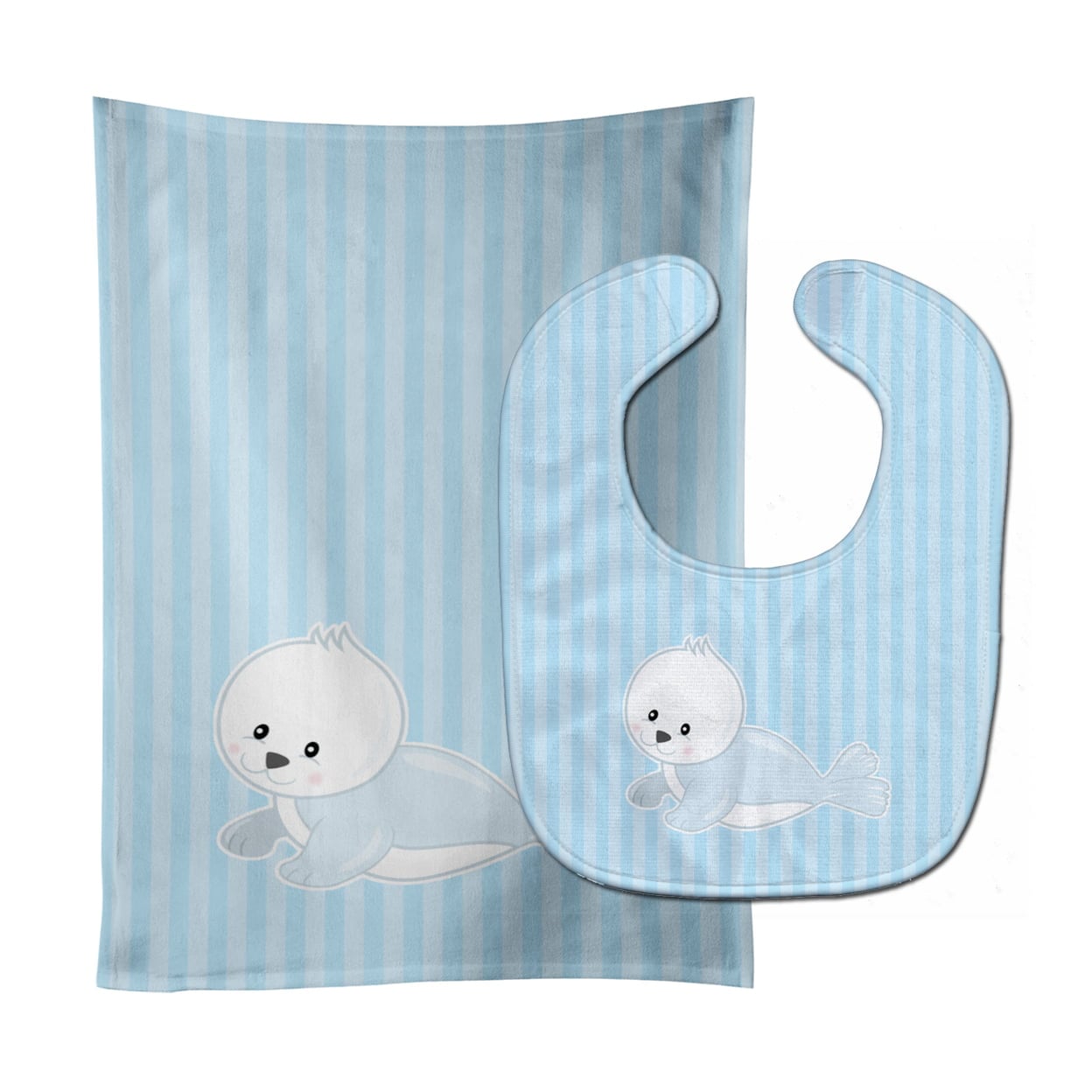 Seal on Stripes Baby Bib & Burp Cloth
