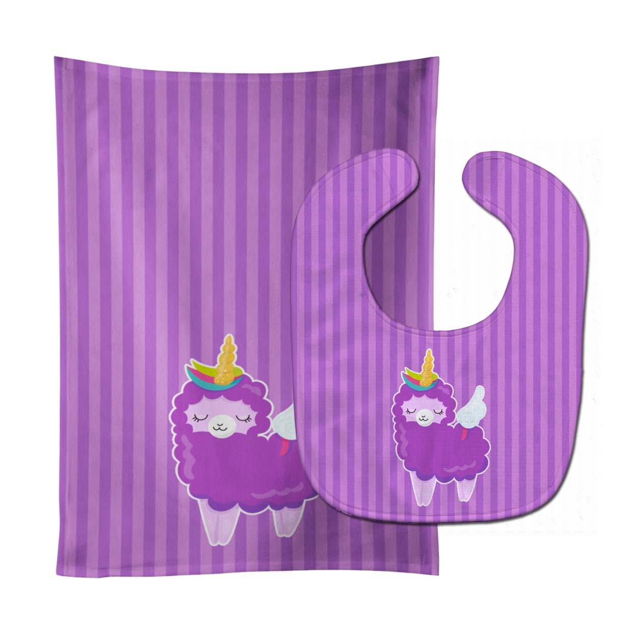 Sheep Unicorn on Stripes Baby Bib & Burp Cloth