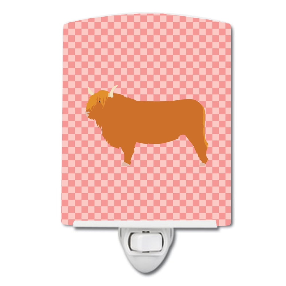 Highland Cow Pink Check Ceramic Night Light