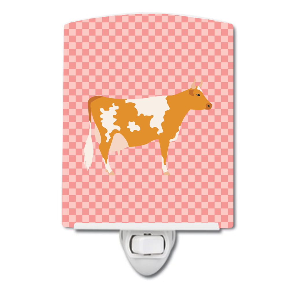 Guernsey Cow Pink Check Ceramic Night Light