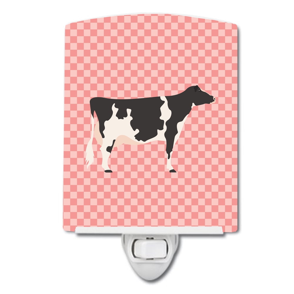Holstein Cow Pink Check Ceramic Night Light