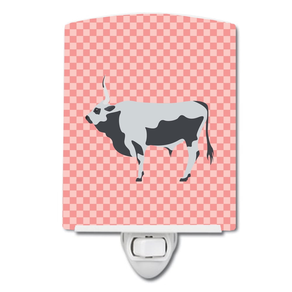 Hungarian Grey Steppe Cow Pink Check Ceramic Night Light
