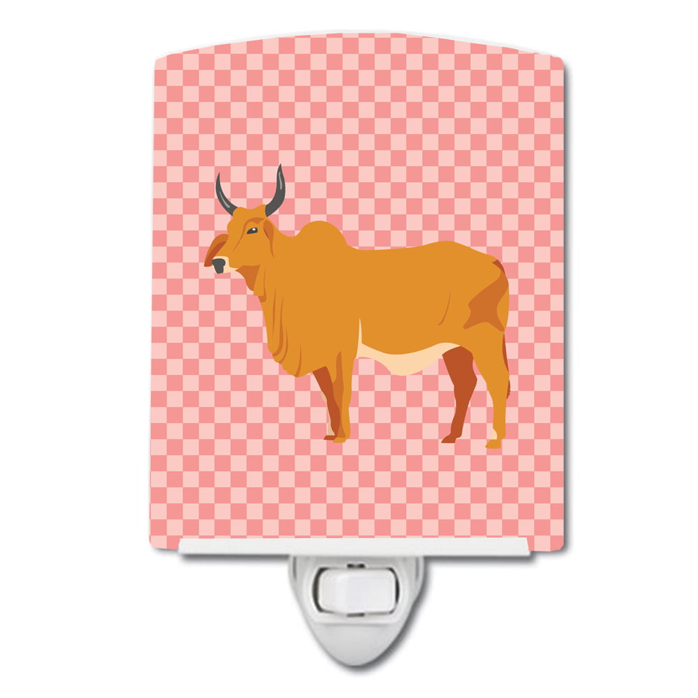 Zebu Indicine Cow Pink Check Ceramic Night Light