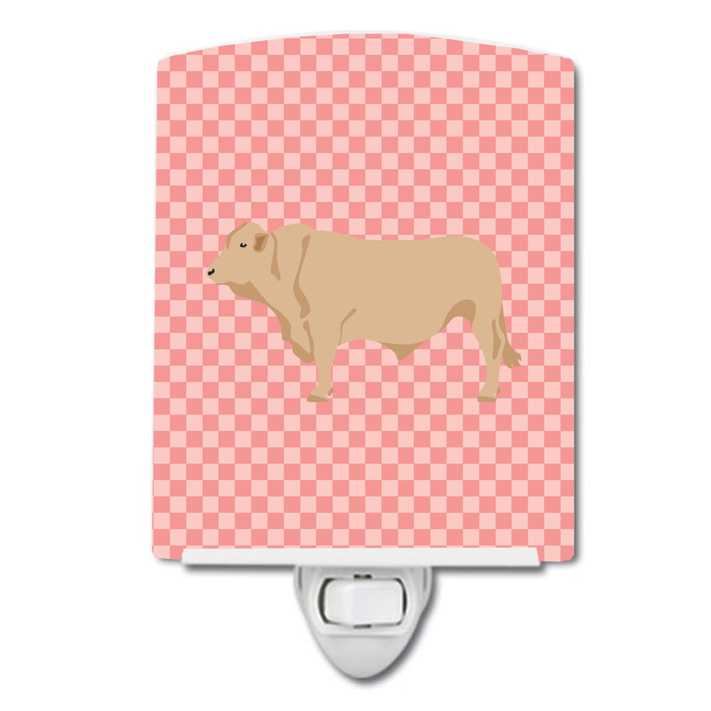Charolais Cow Pink Check Ceramic Night Light