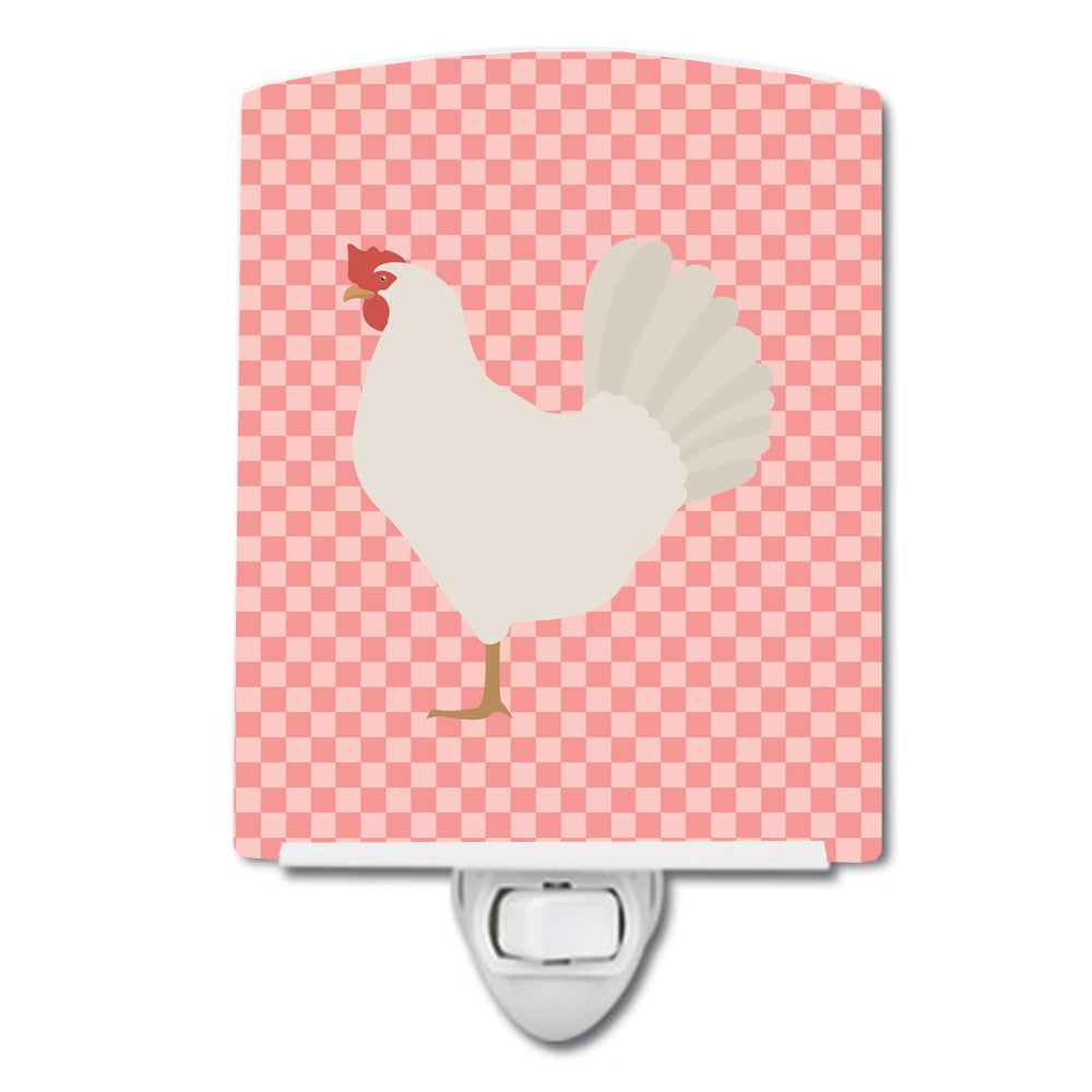 Leghorn Chicken Pink Check Ceramic Night Light