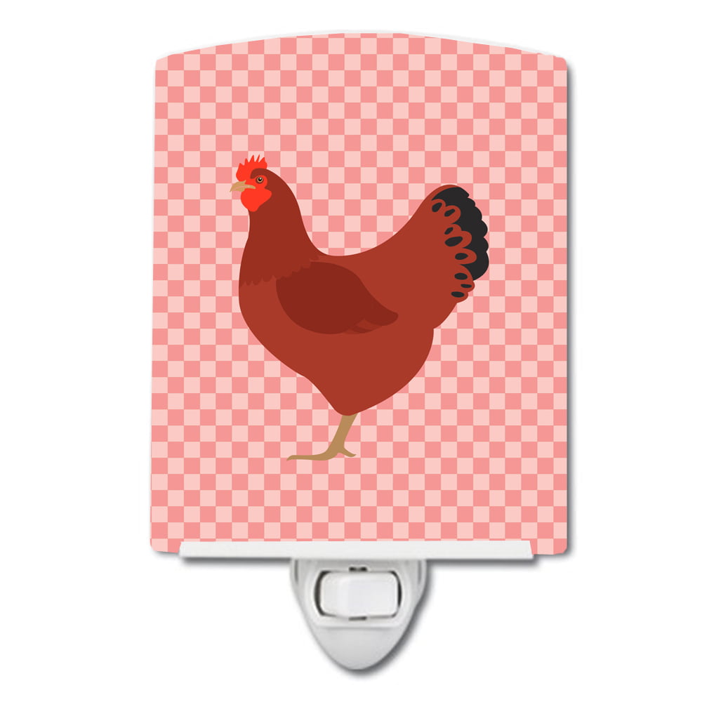 New Hampshire Red Chicken Pink Check Ceramic Night Light