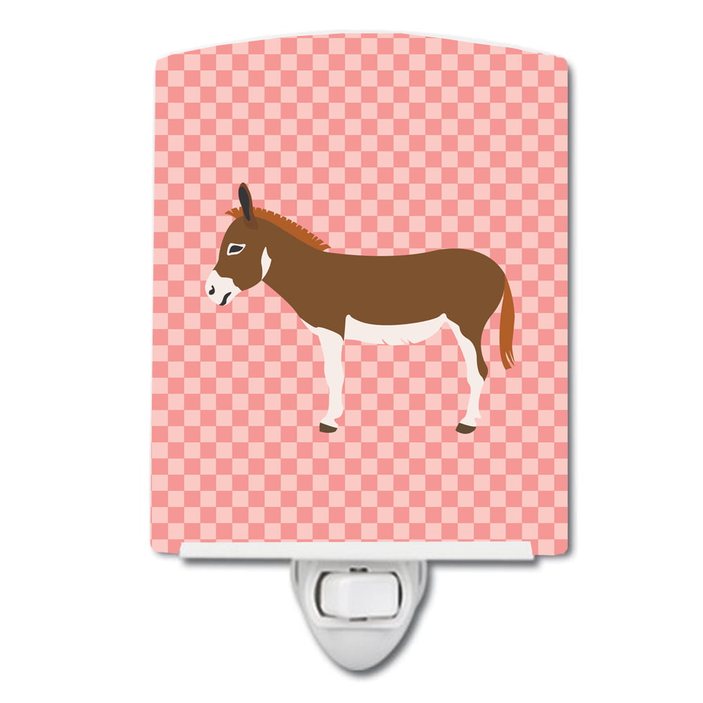 Miniature Mediterranian Donkey Pink Check Ceramic Night Light