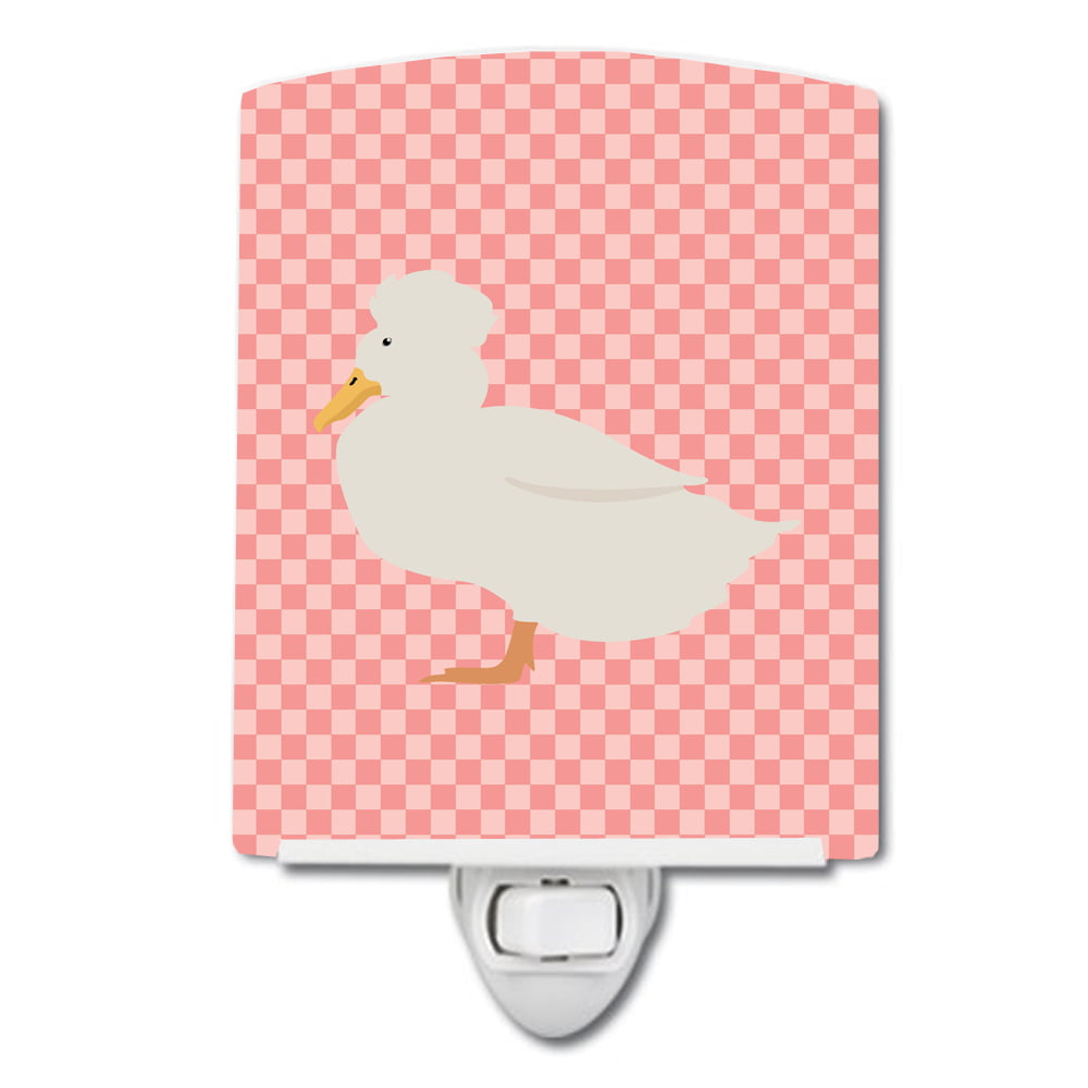 BB7857CNL Crested Duck Pink Check Ceramic Night Light