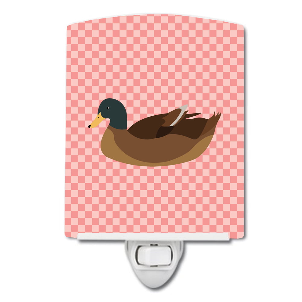 Khaki Campbell Duck Pink Check Ceramic Night Light