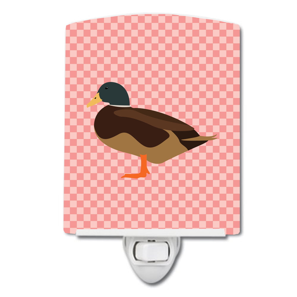 BB7867CNL Silver Bantam Duck Pink Check Ceramic Night Light
